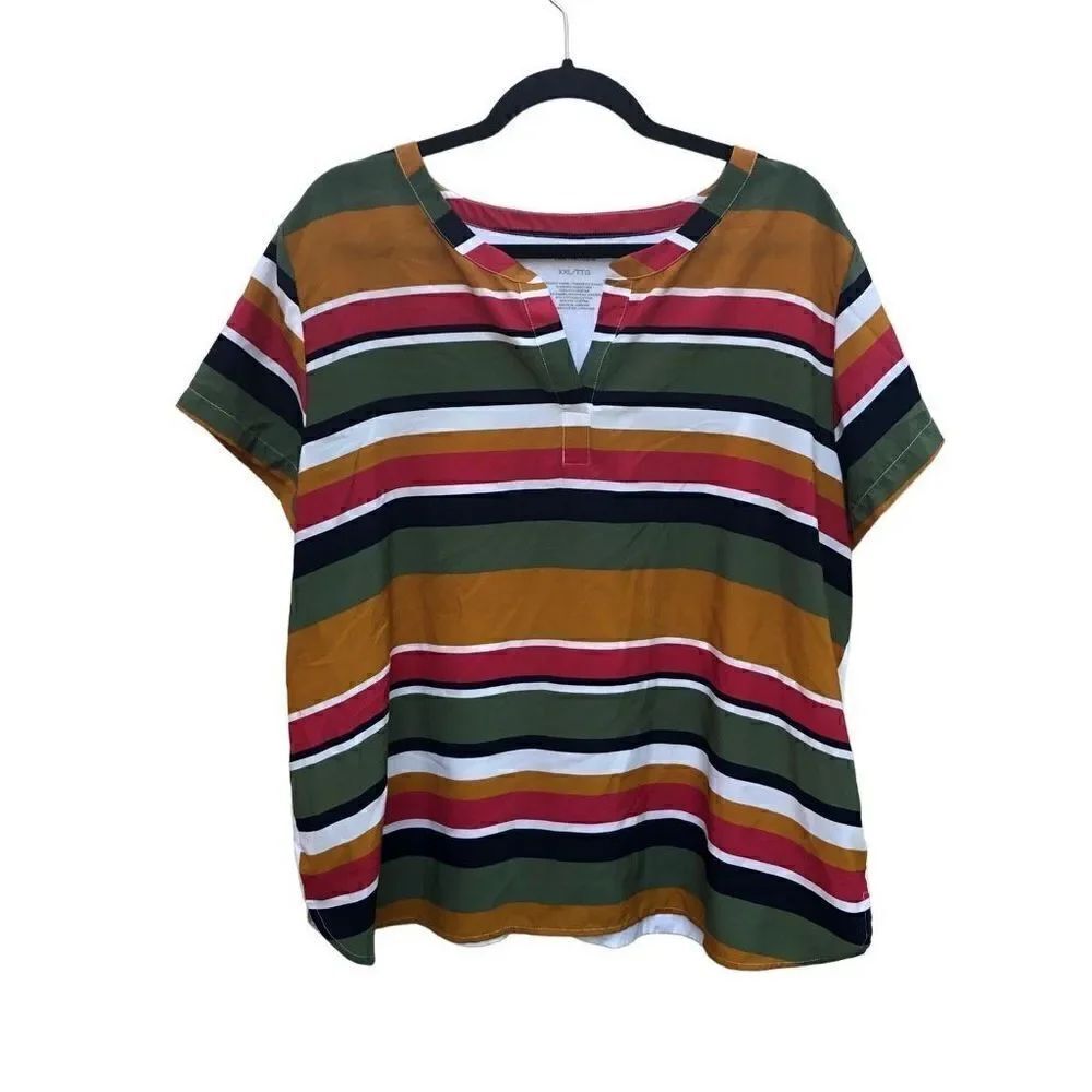 Van Heusen Size XXL (2X) Striped Blouse Great Fall Colors